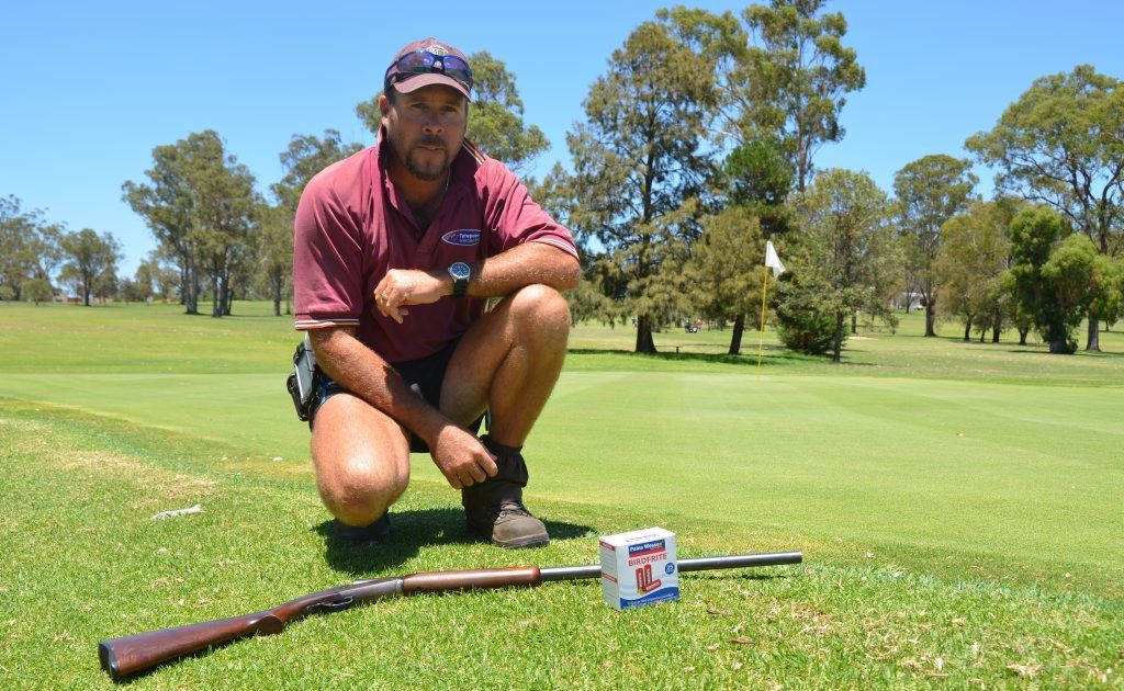 Warwick Golf Club course superintendent Craig Cox has his permits to use Birdfrite to scare away corellas.